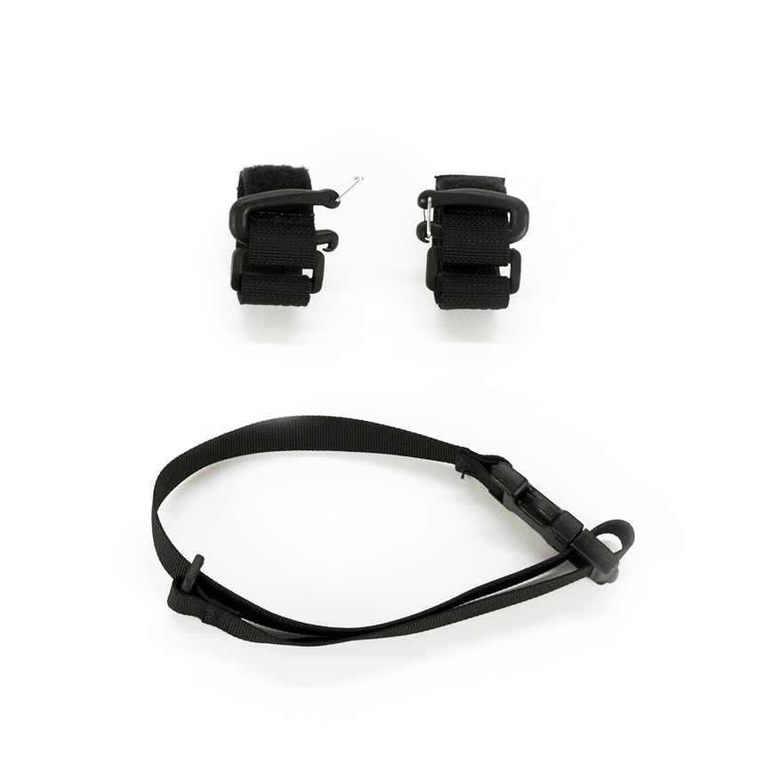 View of Pioneer Handlebar Kit showing 2 hook and loop straps and a stabilizer attachment.- North St Bags