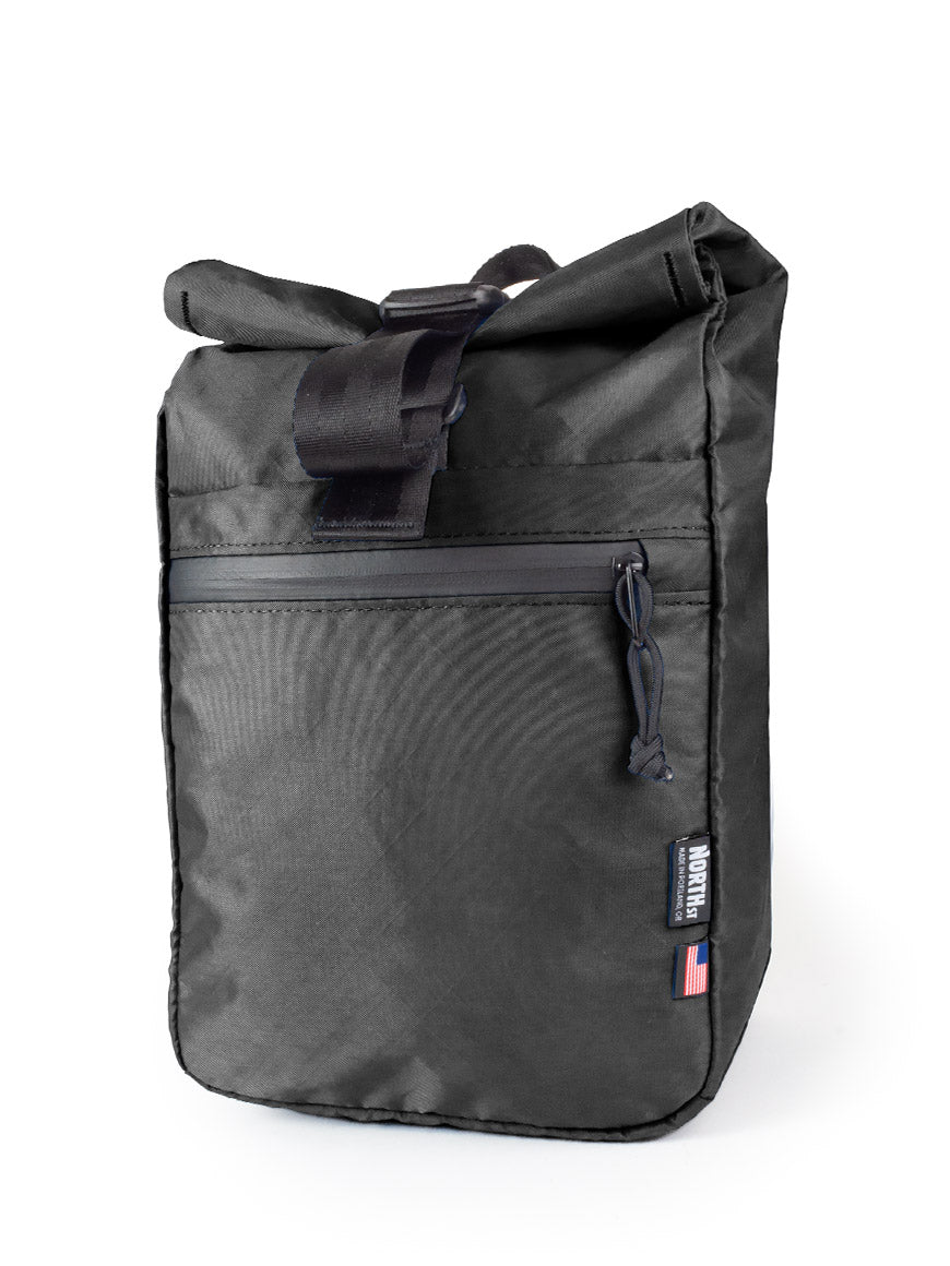 front view of commuter micro pannier in black