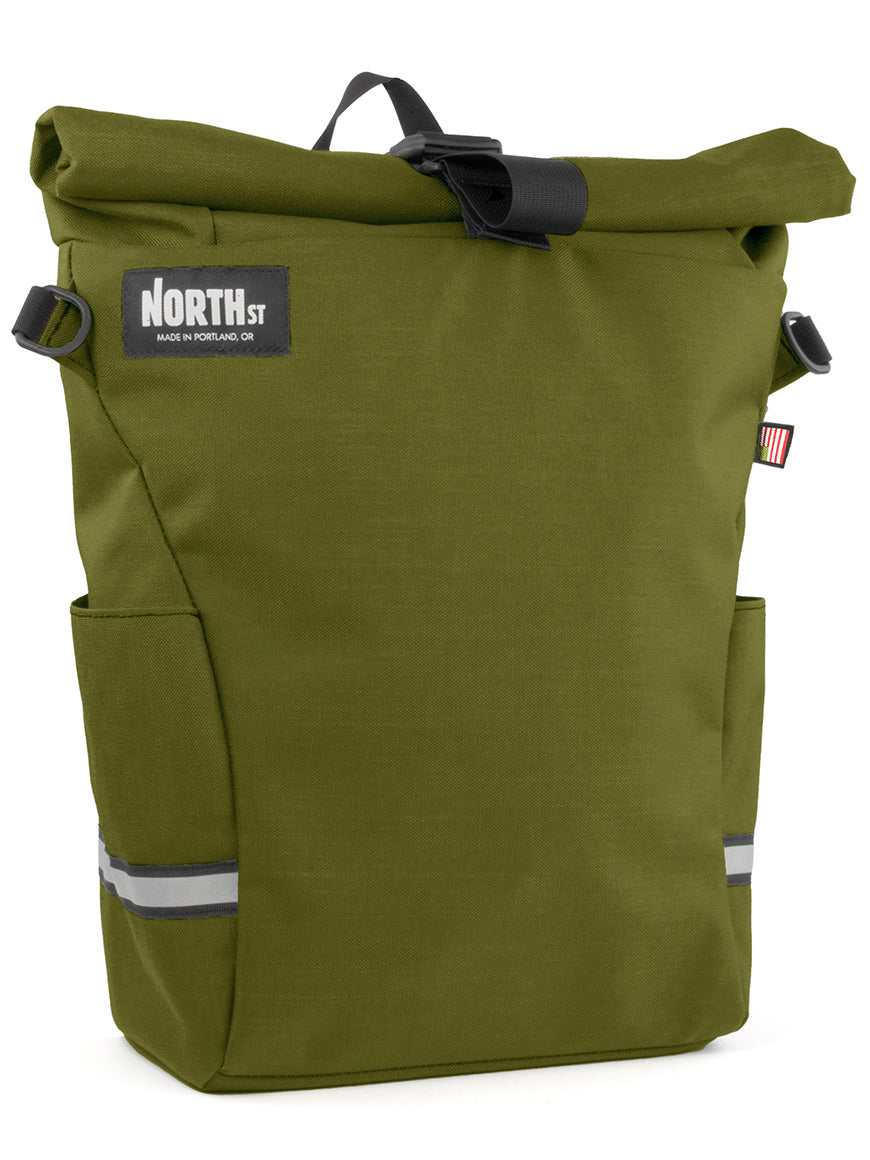 Route Pannier 24L - North St. BagsFront view of Route Pannier 24L in Olive Green - North St. Bags