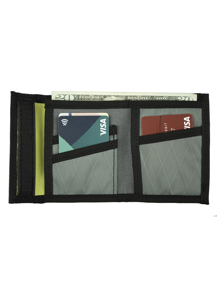 Interior view of Bifold Hook & Loop Wallet showing bill and card sleeves - North St. Bags all-groups