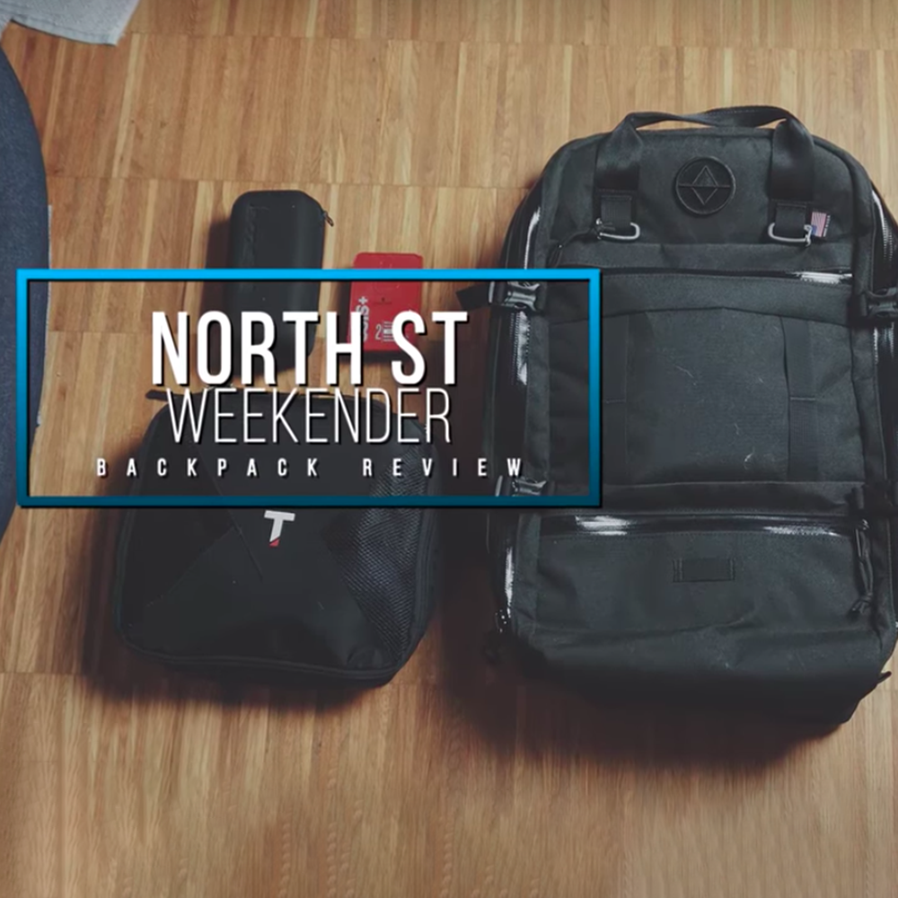 weekender graphic showing travel bags
