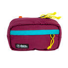 Front view of Pioneer 9 Handlebar Pack in Burgundy and Teal